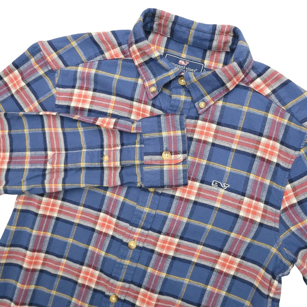 Vineyard Vines Whale Shirt Mens XS Blue Plaid Flannel Long Sleeve Button Up